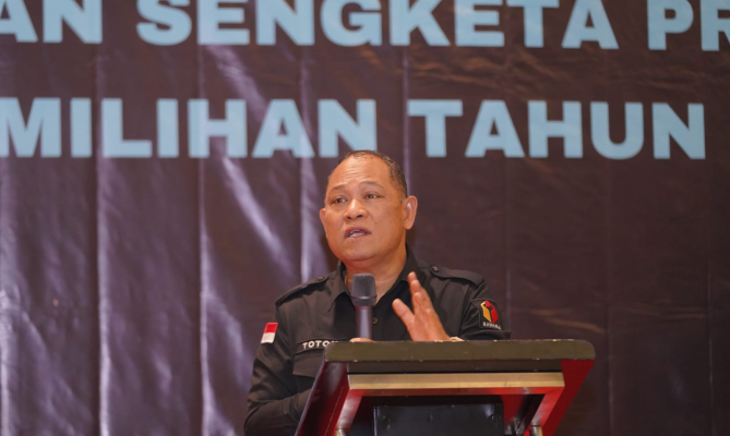 Anggota Bawaslu Totok Hariyono pada kegiatan Pelatihan Penyelesaian Sengketa Proses Tahapan Pemilihan Tahun 2024 di Tangerang Selatan, Rabu (21/8/2024).