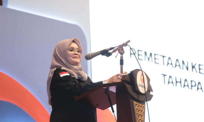 Anggota Bawaslu Lolly Suhenty dalam Launching Pemetaan Kerawanan Pemilihan Serentak 2024 di Jakarta, Senin (26/8/2024).