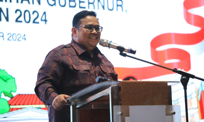 Ketua Bawaslu Rahmat Bagja saat menutup Rapat Koordinasi Penyusunan Pedoman Pembentukan Pengawas Tempat Pemungutan Suara (PTPS) dalam Pemilihan Gubernur, Bupati, dan Walikota Tahun 2024, pada Sabtu malam (31/08/2024) di Yogyakarta.