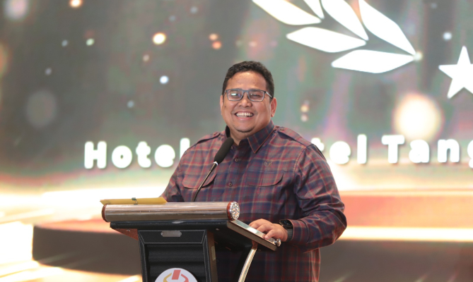 Ketua Bawaslu Rahmat Bagja dalam Rakornas Data dan Informasi Bawaslu Tahun 2024, di Banten, Kamis (5/9/2024).
