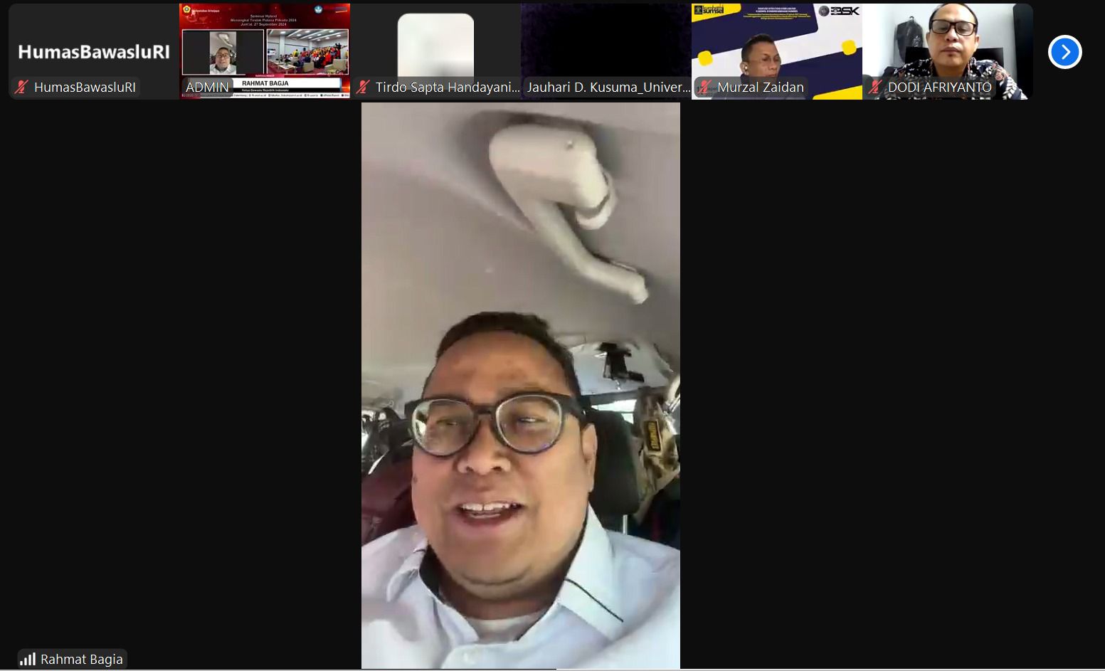 Ketua Bawaslu Rahmat Bagja dalam Seminar Menangkal Tindak Pidana Pilkada 2024 yang diselenggarakan Universitas Sriwijaya secara hybrid, Jumat (27/9/2024).