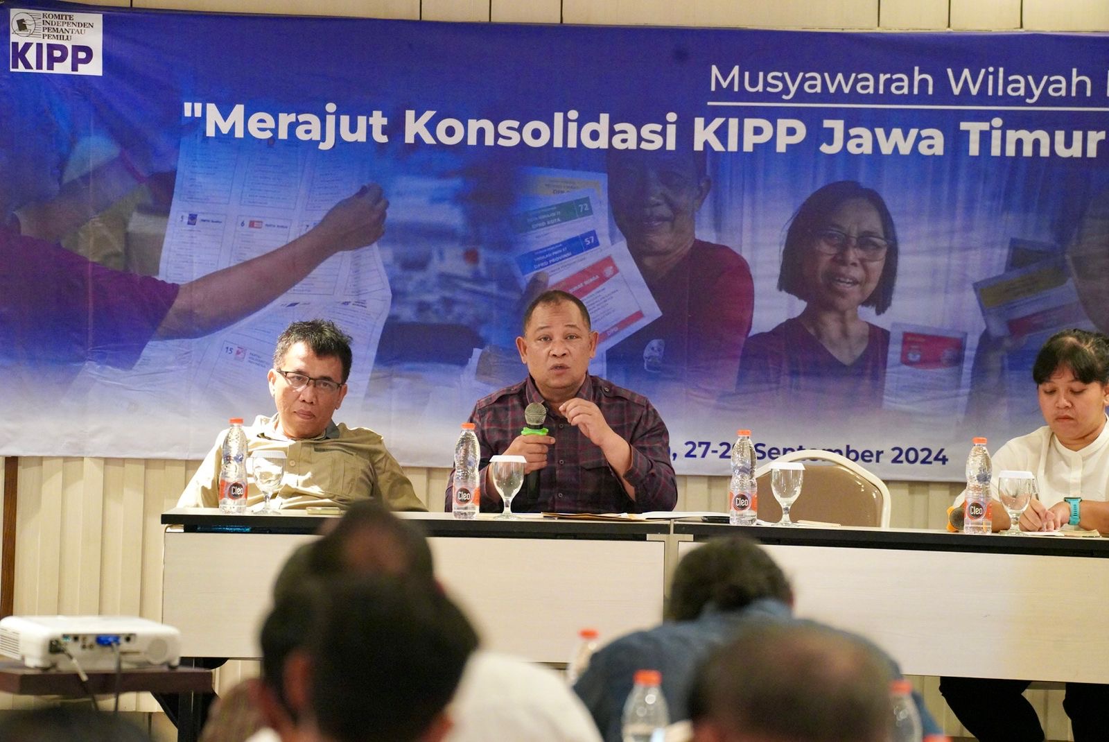 Anggota Bawaslu Totok Haryono dalam kegiatan Merajut Konsolidasi KIPP Jawa Timur di Era Stagnasi, di Jawa Timur, Sabtu (28/9/2024).