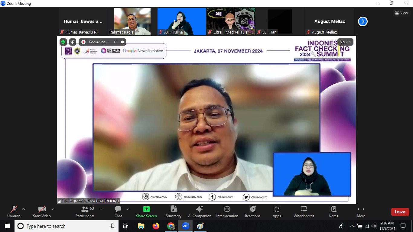 Ketua Bawaslu Rahmat Bagja dalam kegiatan daring Indonesia Fact-Checking Summit 2024 pada Kamis (11/7/2024) secara daring.