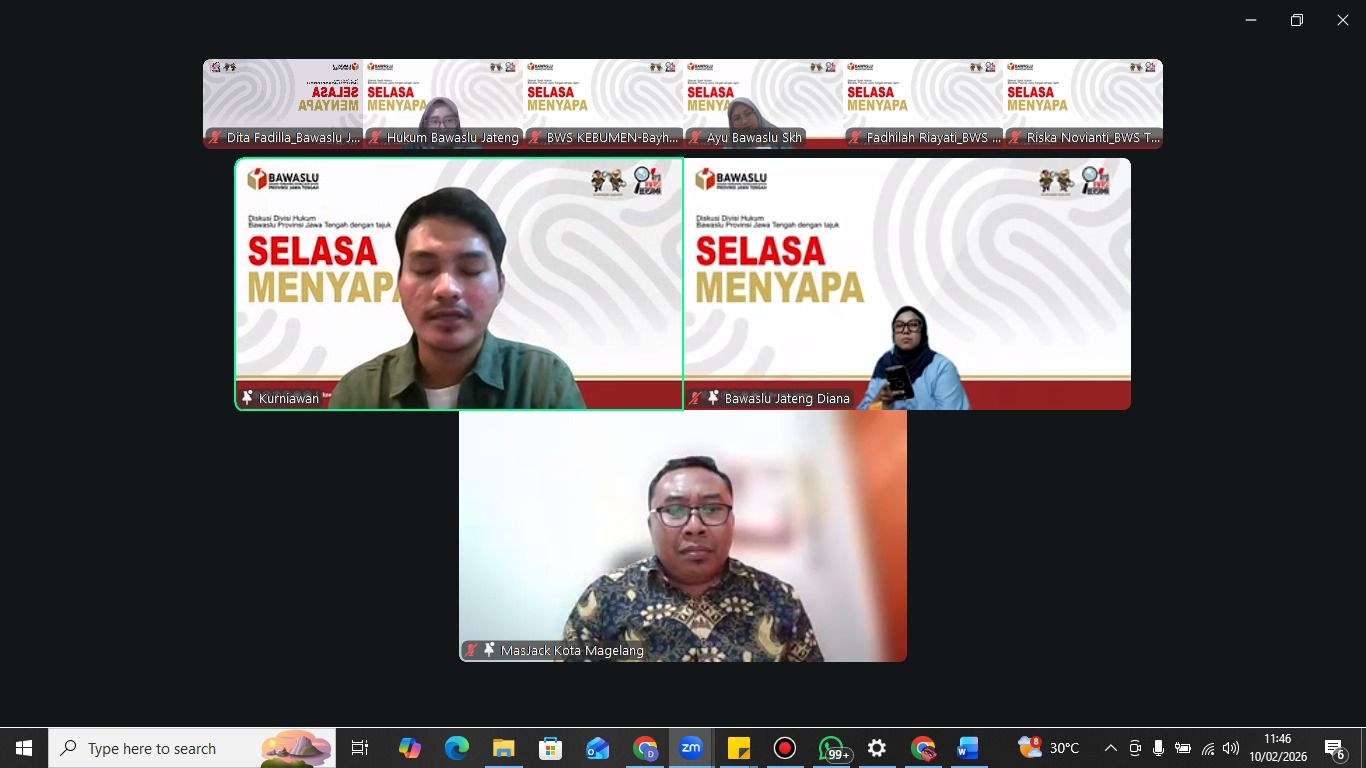Bawaslu Kota Magelang Mengikuti Program Selasa Menyapa Melalui Zoom Meeting (Selasa, 10 Februari 2026)