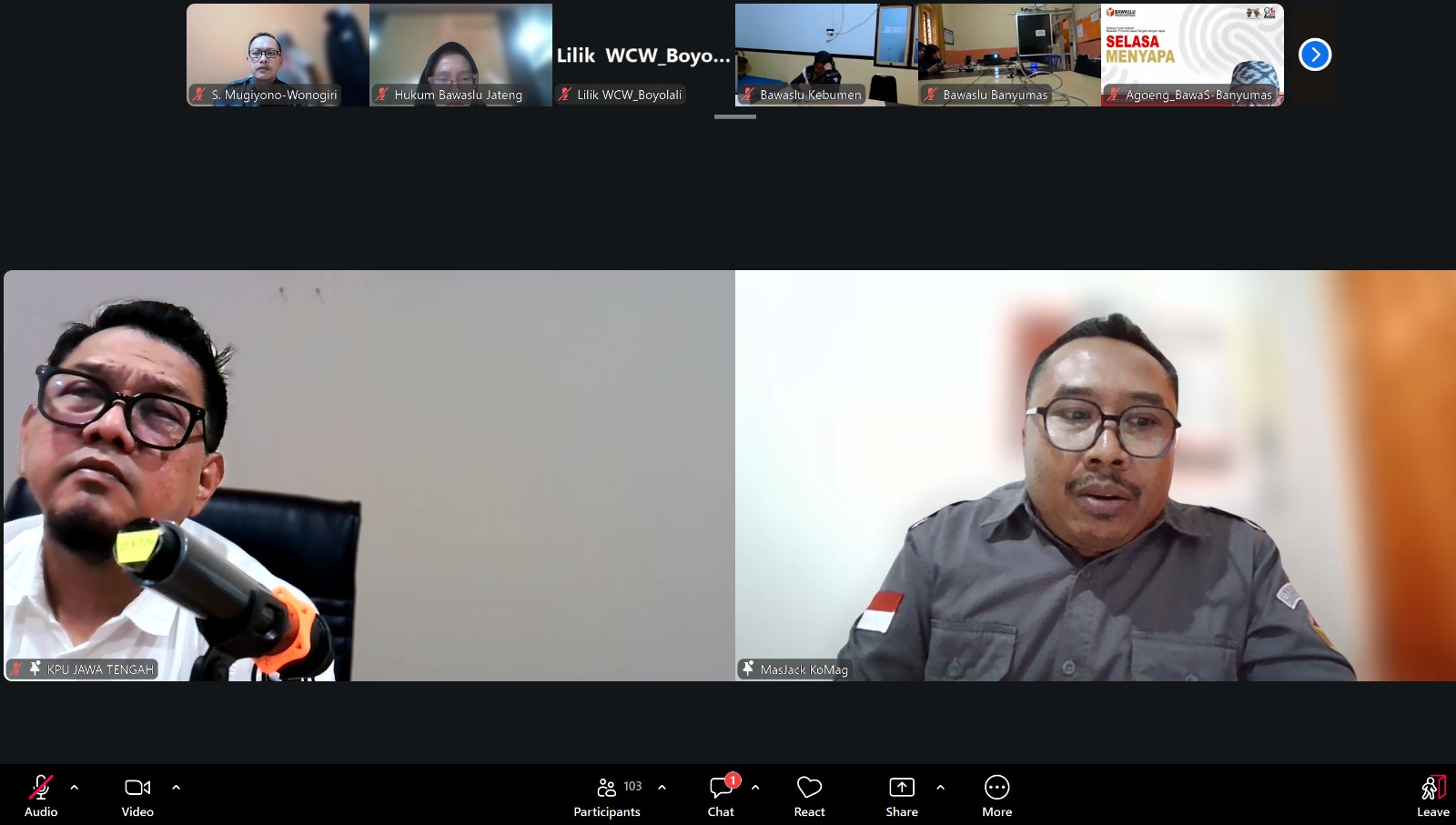 Bawaslu Kota Magelang menghadiri Sosialisasi Regulasi dan Teknis Pelaksanaan Penggantian Antar Waktu (PAW) Dewan Perwakilan oleh Bawaslu Jawa Tengah melalui Zoom Meeting