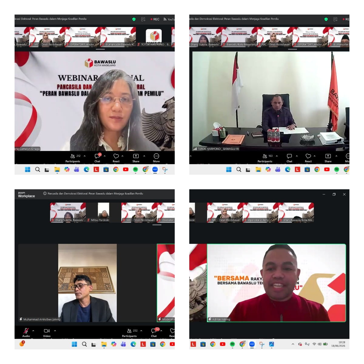Bawaslu Kota Magelang Mengadakan Webinar Nasional dengan tema Pancasila dan Demokrasi Elektoral: Peran Bawaslu dalam Menjaga Keadilan Pemilu pada 18 Juni 2026