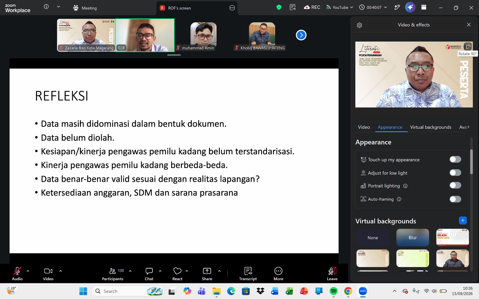 Bawaslu Kota Magelang menghadiri acara Literasi Pojok Pengawasan (LPP) Volume 20 yang diselenggarakan Bawaslu Provinsi Jawa Tengah melalui aplikasi zoom