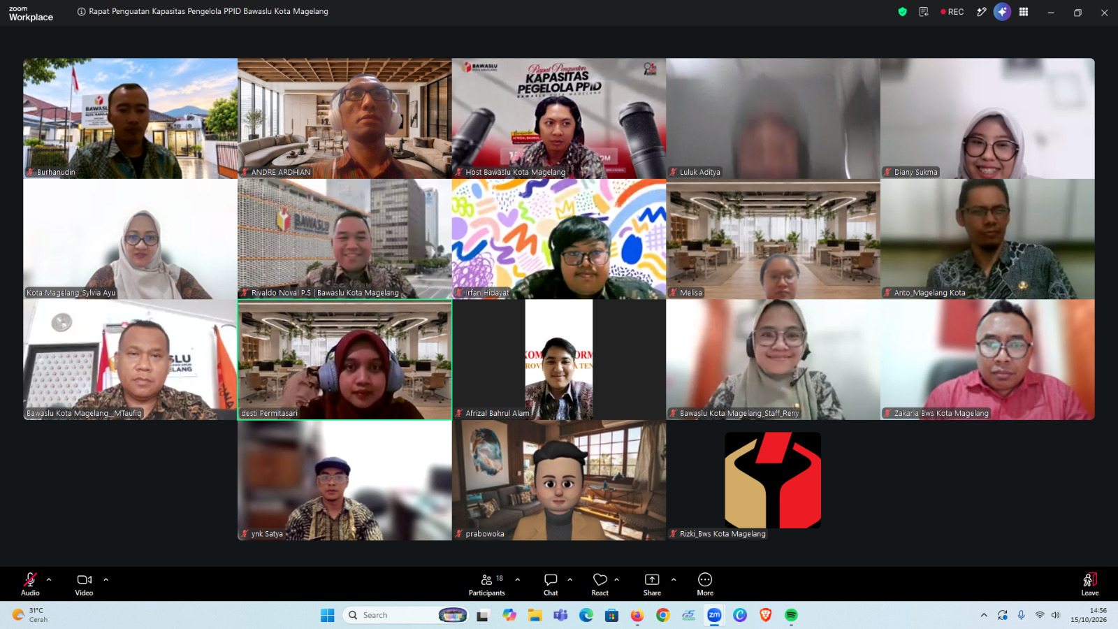 Bawaslu Kota Magelang Mengadakan Rapat Penguatan Kapasitas Pengelola Pejabat Pengelola Informasi dan Dokumentasi (PPID) melalui Aplikasi Zoom