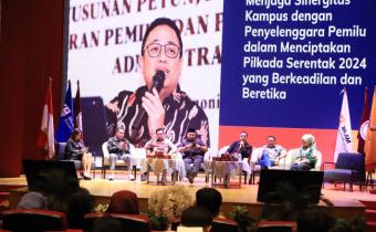 Anggota Bawaslu Puadi (ketiga dari kanan) menjadi pembicara dalam Seminar Nasional Iblam School of Law di Perpusnas RI, Jakarta, Jumat (2/8/2024)/foto: Publikasi dan Pemberitaan Bawaslu.