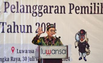 Anggota Bawaslu Puadi dalam Rapat Kerja Strategis Teknis Penanganan Pelanggaran Pemilihan Tahun 2024 di Palangkaraya, Kalimantan Tengah, Selasa (30/7/2024).