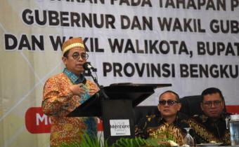 Anggota Bawaslu Puadi dalam Rapat Koordinasi Pengawasan dan Penanganan Pelanggaran pada Tahapan Pencalonan Kepala Daerah 2024 di Bengkulu, Sabtu (3/8/2024).