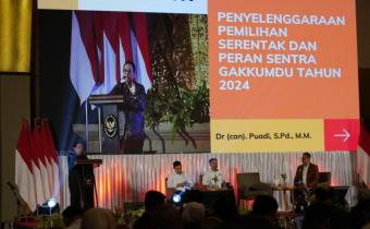 Anggota Bawaslu Puadi dalam Forum Koordinasi Sentra Penegakan Hukum Terpadu (Gakkumdu) se-Jawa, Nusa Tenggara, dan Papua di Yogyakarta, Kamis (22/08/2024).