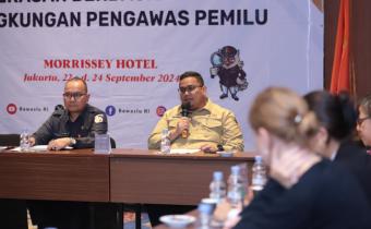 Ketua Bawaslu Rahmat Bagja saat menyampaikan arahannya dalam Diseminasi Penceganan Kekerasan Berbasis Gender di Lingkungan Pengawas Pemilu pada Senin (23/9/2024).